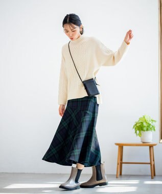 ANY 【ウエストゴム・洗える】タータンマーメイドスカート グリーンタータン