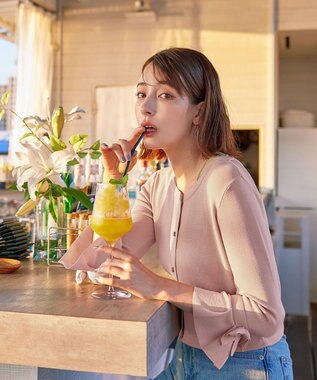 Tiaclasse L 【洗える】袖口フレアリボンニットカーディガン ピンク