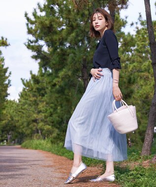 Tiaclasse L 【洗える】袖口フレアリボンニットカーディガン ネイビー