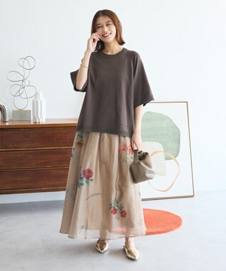 Green Parks ・ＳＵＧＡＲ　ＳＰＯＯＮ　フラワーｐｔシアーフレアスカート Gray Beige