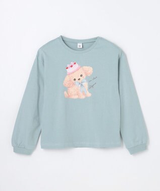 ANY KIDS アニマルモチーフ長袖Tシャツ ミント×トイプードル