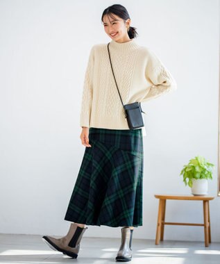 ANY 【ウエストゴム・洗える】タータンマーメイドスカート グリーンタータン