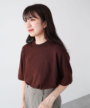 Green Parks 袖裏配色５分袖ニットプルオーバー Brown