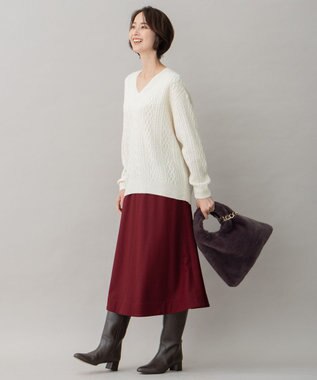 自由区 ウールジャージー フレアシルエットスカート ワイン系