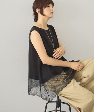 AMERICAN HOLIC 裾レースノースリーブプルオーバー Black