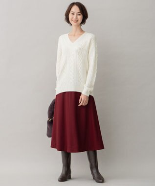 自由区 ウールジャージー フレアシルエットスカート ワイン系