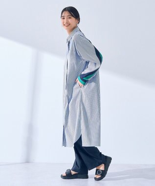 YECCA VECCA リブMIXシャツワンピース Stripe