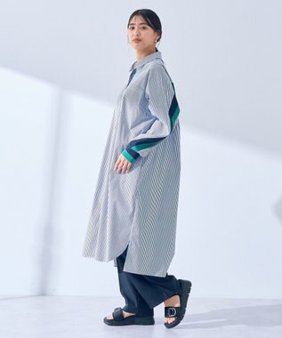 YECCA VECCA リブMIXシャツワンピース Stripe