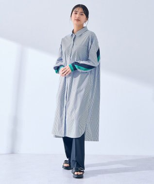 YECCA VECCA リブMIXシャツワンピース Stripe