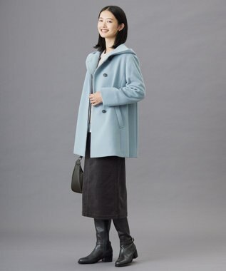 J.PRESS LADIES L ショートビーバー フーデット コート アクアブルー系