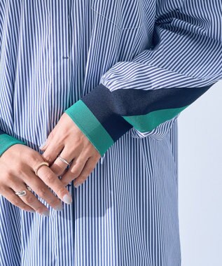 YECCA VECCA リブMIXシャツワンピース Stripe