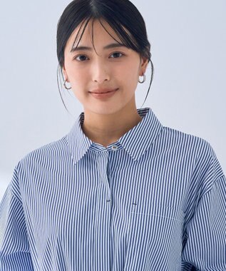 YECCA VECCA リブMIXシャツワンピース Stripe