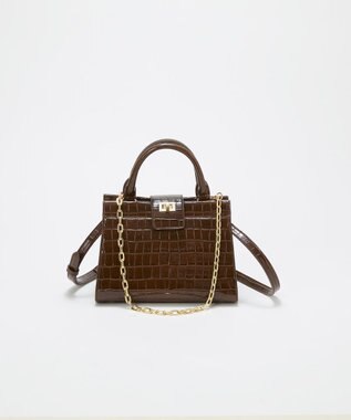 TOPKAPI 【TREASURE TOPKAPI】クロコ エナメル 2way ハンドバッグ ブラウン