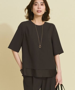 23区 【新色追加/Oggi掲載】ストレッチジョーゼット シアーコンビ カットソー ダークブラウン系