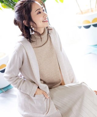 Tiaclasse 【洗える】もっちり柔らかいリブタートルプルオーバーニット ベージュ