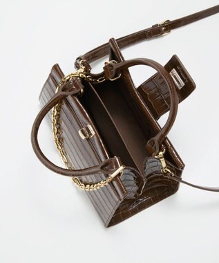 TOPKAPI 【TREASURE TOPKAPI】クロコ エナメル 2way ハンドバッグ ブラウン