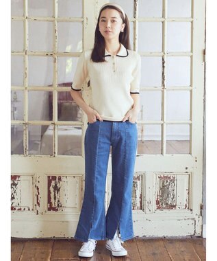 earth music&ecology Ｌｅｅ×ｅ．ｍ．ａ．ｅ．スリットフレアデニムパンツ Light Indigo