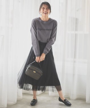 ANY L 【ウエストゴム】チュールフレアースカート ブラック