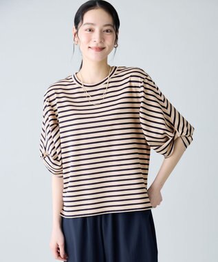 ANY L ツイストスリーブボーダートップス