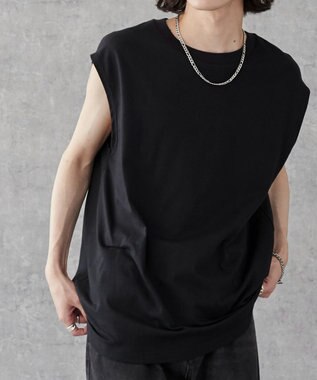 WEGO 【5色3サイズ展開/ユニセックス着用ITEM/洗える/綿100%】スリーブレスコットンT ブラック