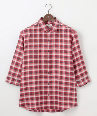 JOSEPH ABBOUD 【キングサイズ・麻100％】リネンチェック シャツ レッド系3
