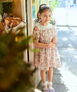 ANY KIDS オン・オフショルダー チューリップ ワンピース エクリュ系