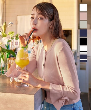 Tiaclasse 【洗える】袖口フレアリボンニットカーディガン