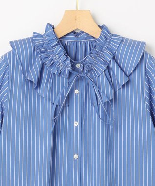 組曲 【先行予約・2WAY】エアリーシャーティングフリル襟 ブラウス ブルーストライプ系1