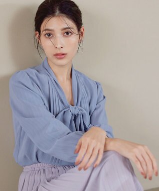 Tiaclasse 【新色追加・洗える】リボンタイブラウス ブルー