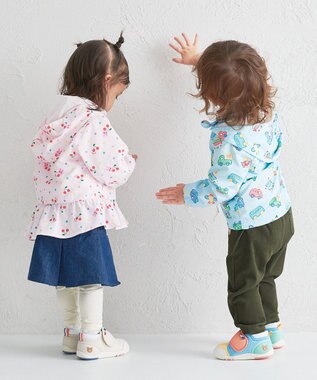 MIKI HOUSE HOT BISCUITS 【80-120cm】ビーンズ×乗り物 総柄ウインドブレーカー サックス