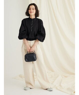 CRAFT STANDARD BOUTIQUE パールボタンピコフリルブラウス Black