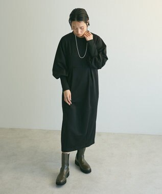 Green Parks ａ．ポンチ袖ボリュームワンピース Black