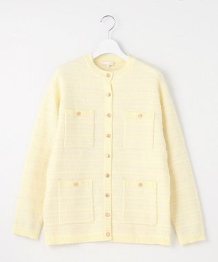 自由区 【WEB限定カラーあり・洗える】テクスチャーコットンブレンドニット アウター ライトイエロー