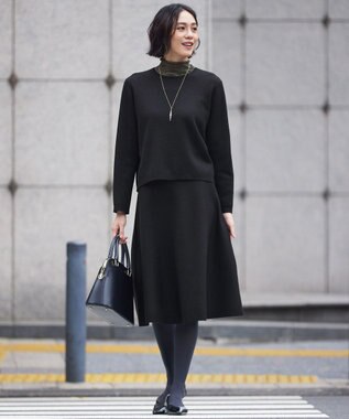 自由区 S 【WEB限定カラーあり・洗える】リバーシブルニット セットアップ(プルオーバー×フレアスカート) ブラック×グレージュ