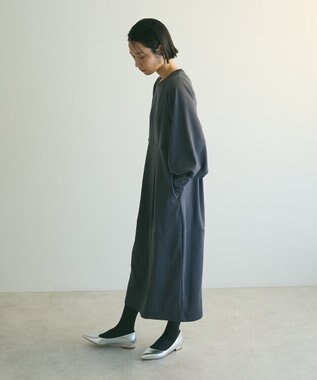Green Parks ａ．ポンチ袖ボリュームワンピース Charcoal Gray
