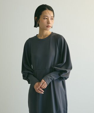 Green Parks ａ．ポンチ袖ボリュームワンピース Charcoal Gray