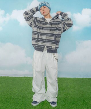 WEGO 【ユニセックス着用ITEM】シャギーボーダーニットパーカー ネイビー