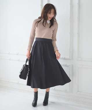 Feroux 【洗える】バイカラー襟ニットドッキング ワンピース ベージュ系