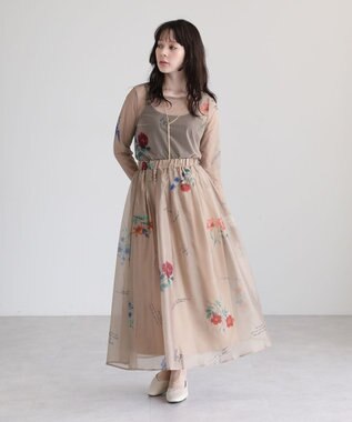 Green Parks ・ＳＵＧＡＲ　ＳＰＯＯＮ　フラワーｐｔシアーフレアスカート Gray Beige