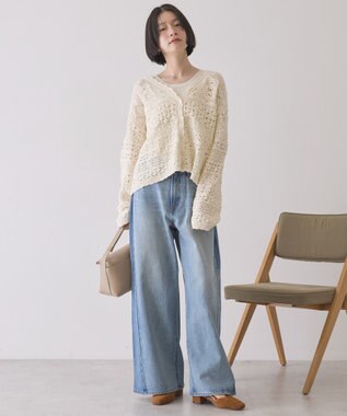 AMERICAN HOLIC 【前後2WAY】レース透かし編みニットカーディガン Ivory