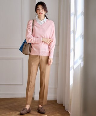 ANY 【手洗い可】イタリーヤーンウールカシミヤミックスＶネックプルオーバー ペールピンク