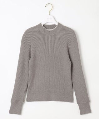 ANY SIS 【洗える】ネックパール調リブ ニット グレージュ