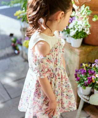 ANY KIDS オン・オフショルダー チューリップ ワンピース エクリュ系