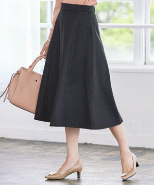 Tiaclasse 【洗える】ウール調フレアスカート チャコールグレー