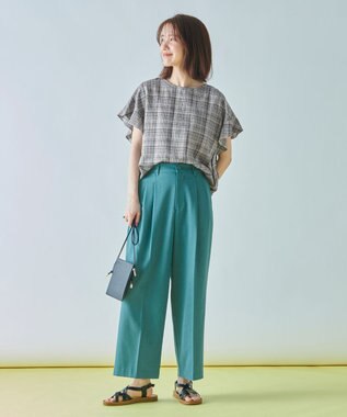 ANY L 【洗濯機可能】ライトリネンクロス　フレアスリーブ グレンチェック