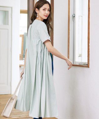 Tiaclasse 【洗える】サイドタックスキッパーシャツワンピース グリーン