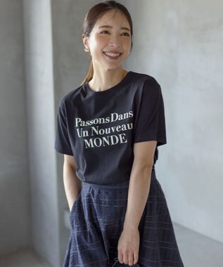 組曲 S 【綿100％】フロッキープリント Ｔシャツ ブラック系