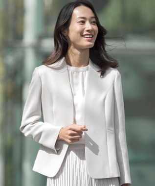 J.PRESS LADIES L 【WEB限定カラーあり・洗える】セラテリーダブルクロス ノーカラー ジャケット ベージュ系