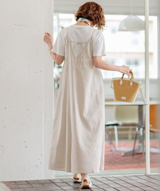 23区 S 【洗える】リネンレーヨンストレッチ キャミソール ワンピース ベージュ系