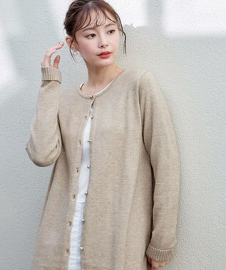 Tiaclasse 【洗える】ラウンドネックミドル丈ニットカーディガン ベージュ